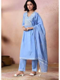 Jhambthread - Blue Kurta and Pant With Dupatta