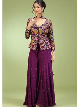 Jhambthread - Purple Kurta and Sharara With Dupatta