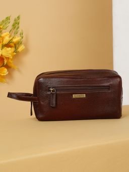Teakwood - Unisex Maroon Leather Travel Toiletry Pouch