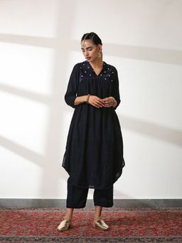 Swtantra - Azure Velvet with Sequined Yoke (Set of 2)