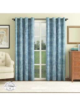 HomeTown - Nora Printed Jacquard Dim Out Door Curtains 7 Feet in Navy Colour (Set of 2)