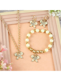 Asthetika Kids - Off White Butterfly Charm Necklace Bracelet with Earrings (3-12 Years)