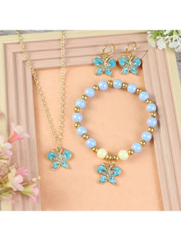 Asthetika Kids - Blue Butterfly Charm Necklace Bracelet with Earrings (3-12 Years)