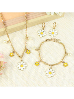 Asthetika Kids - Yellow Floral Charm Necklace Bracelet with Earrings (3-12 Years)