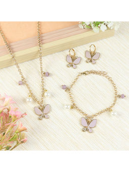 Asthetika Kids - Purple Butterfly Charm Necklace Bracelet with Earrings (3-12 Years)