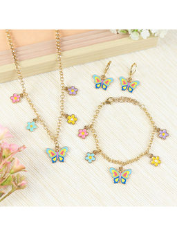 Asthetika Kids - Multi-Color Butterfly Charm Necklace Bracelet with Earrings (3-12 Years)
