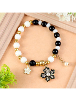 Asthetika Kids - Black Floral Charm Beaded Bracelet (3-12 Years)