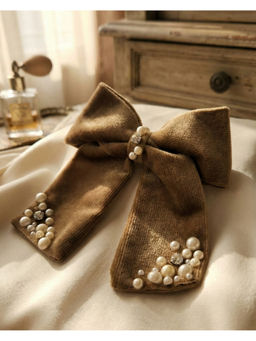 FUNKRAFTS - Brown Velvet Bow With Tail Hair Clip (3-12 Years)