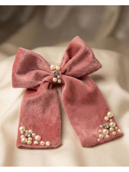FUNKRAFTS - Pink Velvet Bow With Tail Hair Clip (3-12 Years)