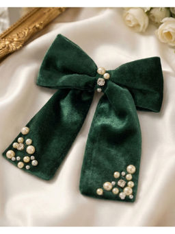 FUNKRAFTS - Green Velvet Bow With Tail Hair Clip (3-12 Years)