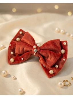 FUNKRAFTS - Red Velvet Double Bow Hair Clip (3-12 Years)