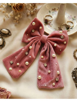 FUNKRAFTS - Pink Velvet Bow With Tail Hair Clip (3-12 Years)