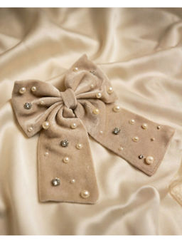 FUNKRAFTS - Beige Velvet Bow With Tail Hair Clip (3-12 Years)