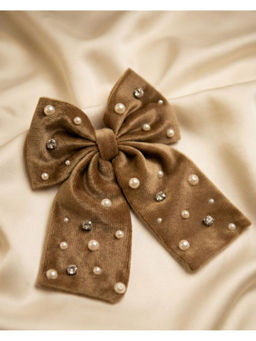 FUNKRAFTS - Brown Velvet Bow With Tail Hair Clip (3-12 Years)