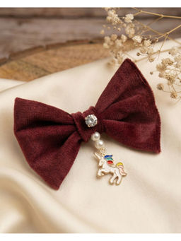FUNKRAFTS - Maroon Christmas Inspired Velvet Bow Hair Clip (3-12 Years)