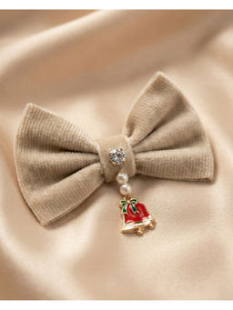 FUNKRAFTS - Beige Christmas Inspired Velvet Bow Hair Clip (3-12 Years)