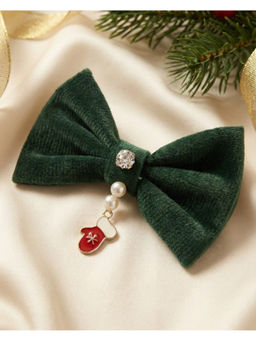FUNKRAFTS - Green Christmas Inspired Velvet Bow Hair Clip (3-12 Years)