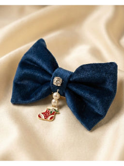 FUNKRAFTS - Navy Blue Christmas Inspired Velvet Bow Hair Clip (3-12 Years)