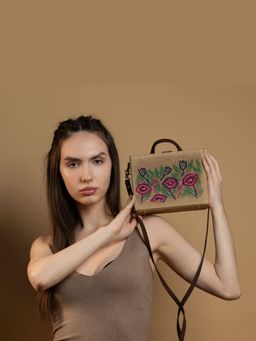Gonecase - Bouquet Hand Embroidered Jute Sling Bag with Detachable Straps