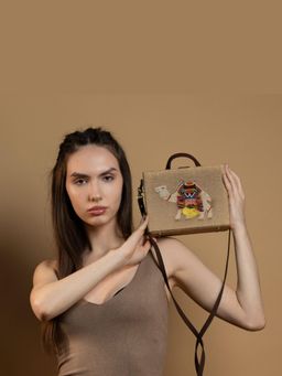 Gonecase - Camel Brown Hand Embroidered Jute Sling Bag with Detachable Straps