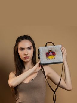 Gonecase - Camel White Hand Embroidered Jute Sling Bag