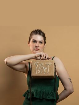 Gonecase - Cosmos Flower Embroidered Jute Sling Bag with Detachable Straps