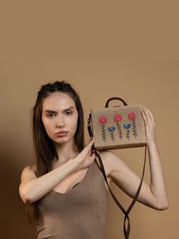 Gonecase - Floral Hand Embroidered Jute Sling Bag with Detachable Straps