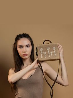 Gonecase - Floret Monocrom Hand Embroidered Jute Sling Bag with Detachable Straps