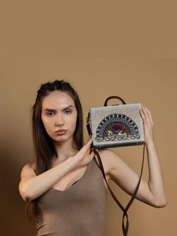 Gonecase - Madhubani Fish Hand Embroidered Jute Sling Bag with Detachable Straps