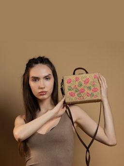 Gonecase - Pichai Multi Lotus Hand Embroidered Jute Sling Bag with Detachable Straps
