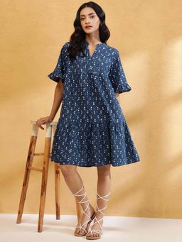 Fabindia - Indigo Cotton Dabu Printed Short Dress