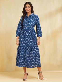 Fabindia - Indigo Cotton Dabu Printed Midi Dress