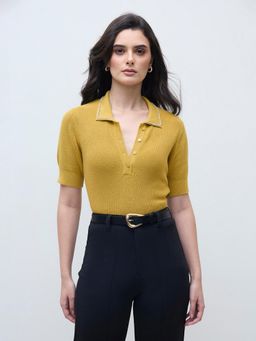 ELLE - Women Yellow Solid Polo T-Shirt