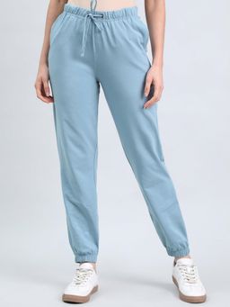 Go Colors - Women's Solid Dusty Blue Casual Joggers