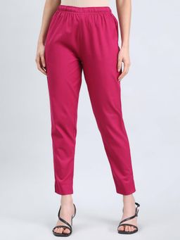 Go Colors - Women's Solid Dark Fuchsia Cotton Pencil Pant