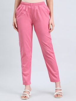 Go Colors - Women's Solid Blush Pink Cotton Pant