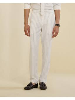 S&N by Shantnu Nikhil - Men Striped Off White Trouser
