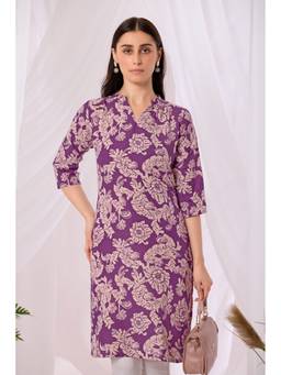 Sidhidata - Purple Women's Rayon Printed Straight Kurti