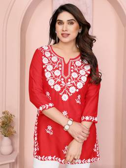 Sidhidata - Women's Rayon Chikankari Embroidered Short Kurti