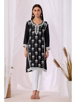 Sidhidata - Black Women's Rayon Beads Embroidered Kurti