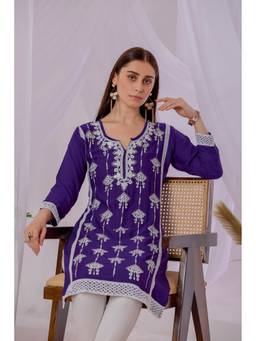 Sidhidata - Purple Women's Rayon Beads Embroidered Kurti