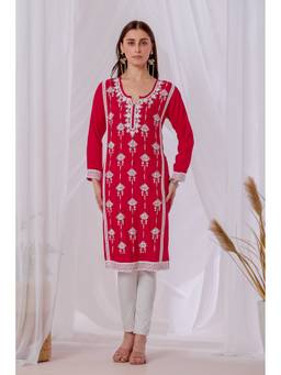 Sidhidata - Pink Women's Rayon Beads Embroidered Kurti