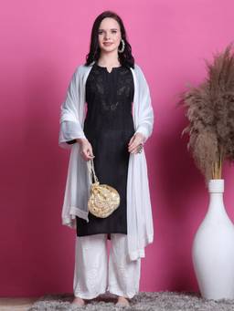 Khaka-The Chikankari Heritage - Black Khaka Women's Lucknowi Chikankari Handwork Straight Kurta