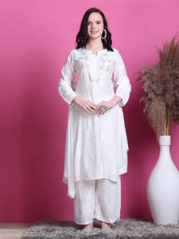 Khaka-The Chikankari Heritage - White Khaka Women's Lucknowi Chikankari Handwork Straight Kurta