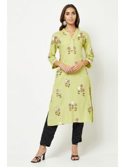 Barara Ethnic - Lime Green Floral Printed Kurta