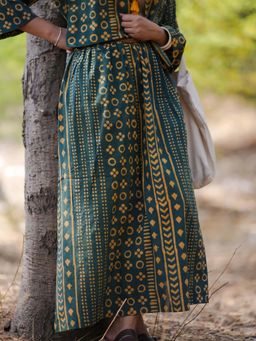 Sassy Sajja - Green Lost In The Foliage Hand Block Printed Flared Skirt