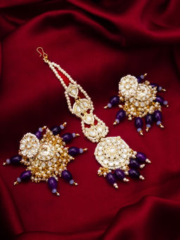 Aadita - Purple Alloy Gold Plated Maangtikka and Pair Of Earrings