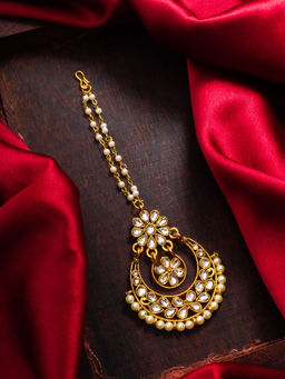 Aadita - White Alloy Gold Plated Maangtikka