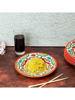 EZ Life - Bohemian Ceramic 8 5 Inch Floral Red Side Plate Pack Of 6 Green & White Dinnerware