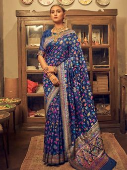 Odette - Royal Blue Silk Blend Woven Saree with Unstitched Blouse